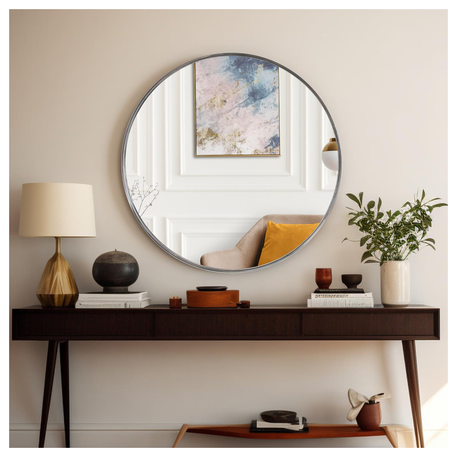 Steele Polished Silver Round Mirror