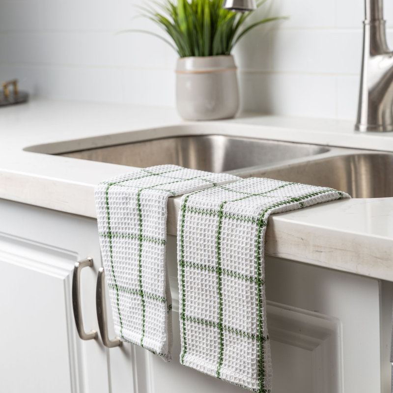 Cotton Plaid Waffle Dish Cloth Kitchen Towel, Moss