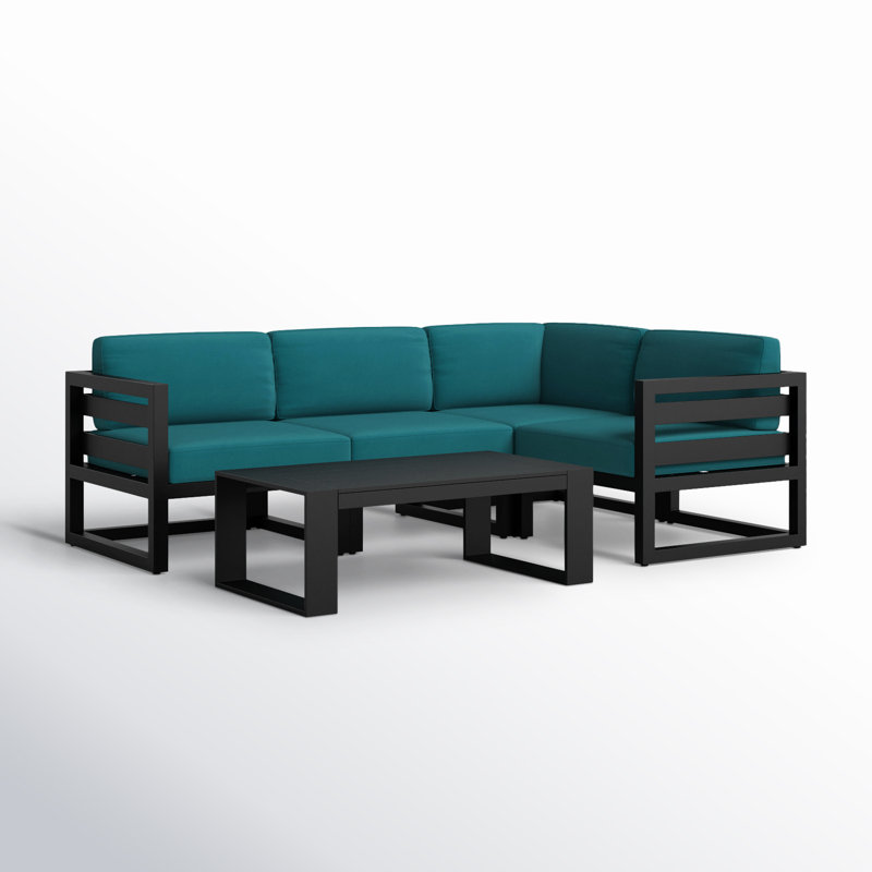 Avion 5 Piece Sectional Set - Black, Cast Silver Sunbrella®, Black