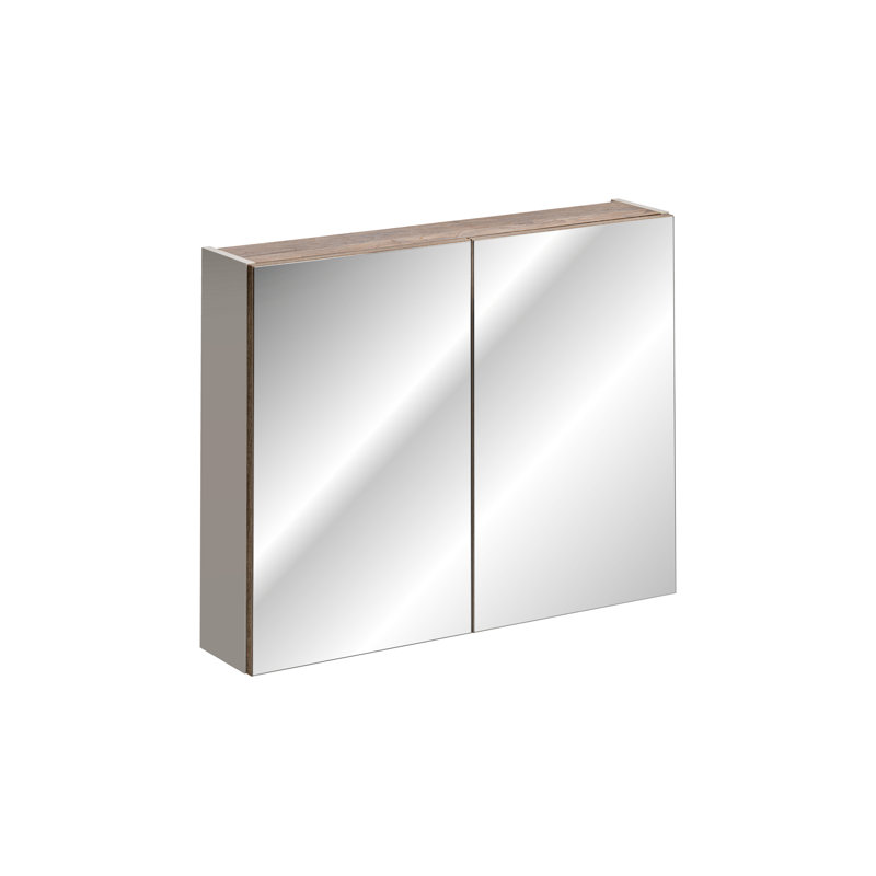 Jacqulin 650 mm H Surface Mirrored Bathroom Cabinets with Mirror and 2 Adjustable Shelves, 65" H x 80" W x 17" D, Vintage Oak