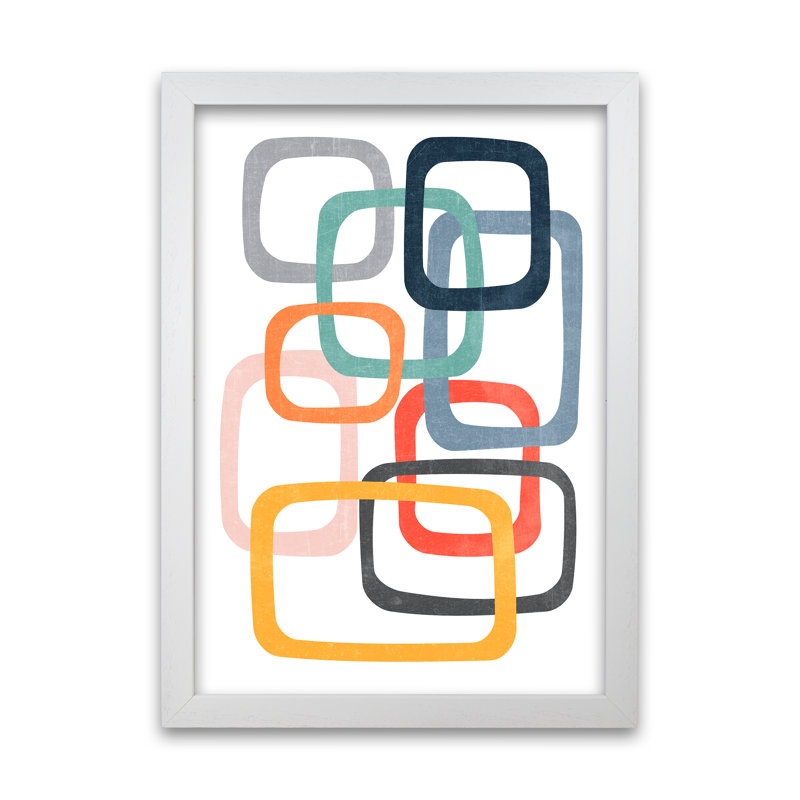 Abstract Mid Mod Colour Original - Print on Canvas, 84cm H x 59cm W x 3cm D, White Frame