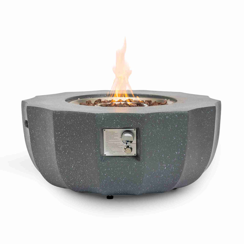 50000 BTU Round Concrete Fire Pit for Outside, Gray