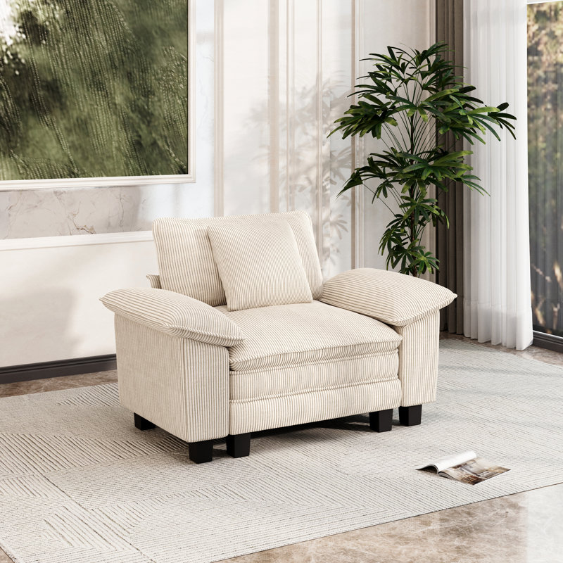 Deep Seat Sofa Chair With Throw Pillow, Corduroy White