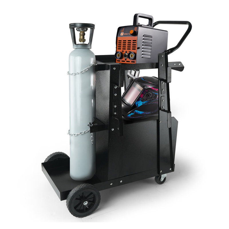 Chariot de soudage robuste avec armoire de rangement verrouillable et porte-bouteille de gaz, support de soudeuse mobile pour coupeur TIG / MIG / Plasma