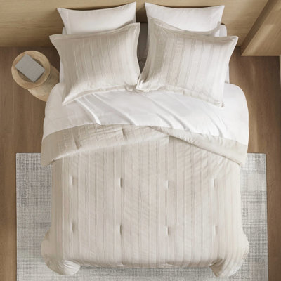 Très grand lit avec 7 pièces, ton doux et rayures tissées discrètes pour une mise à niveau de la chambre apaisante 7 matelas d'édredon, draps lavables à la machine à séchage rapide