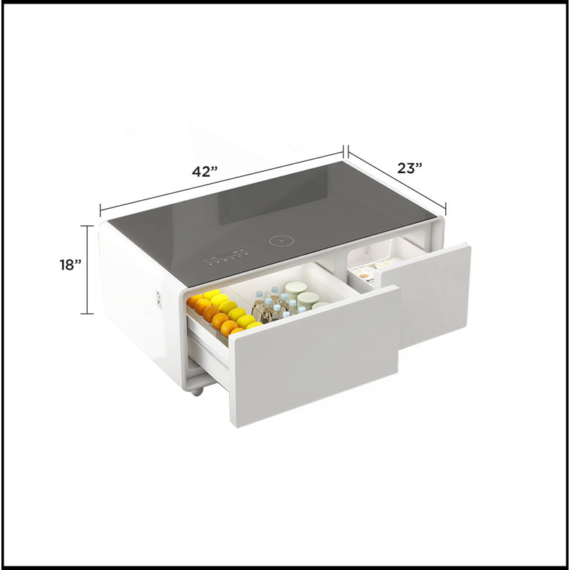 Modern Style LED Display Refrigerator Coffee Table With Multiple Functions, White