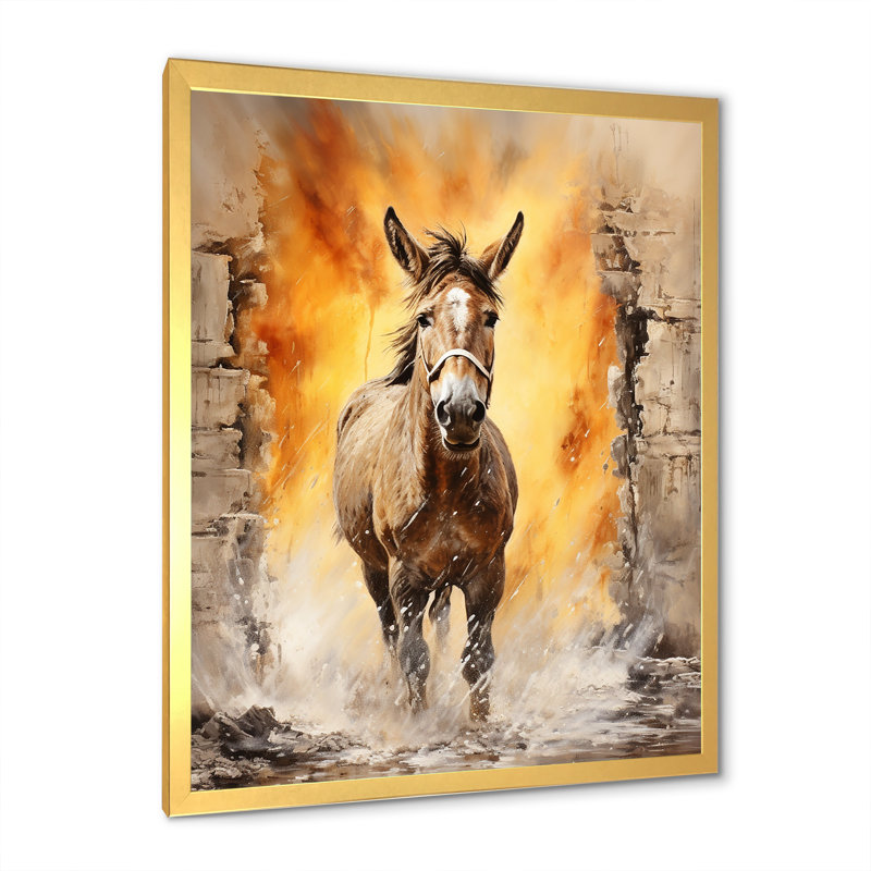 «Expressionist Donkey Pasture Dance I - Donkey», art mural, Cadre doré simple, H 40 po x l 30 po x P 1,5 po