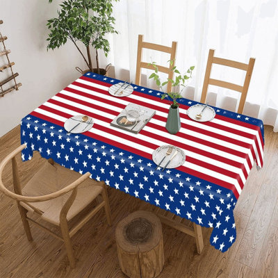 Housse de table à imprimé drapeau rétro à rayures rétro, garniture festonnée 60 po x 120 po, utilisation à l'extérieur du jour du Souvenir
