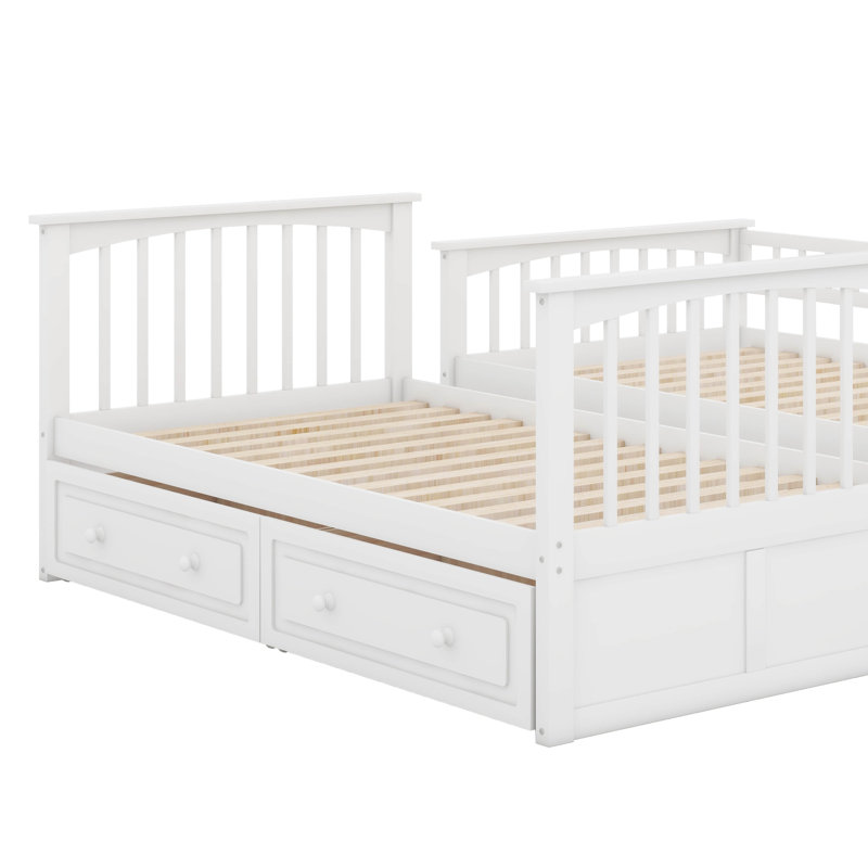 Convertible Wood Bunk Bed With Storage Drawers And Ladder, Twin Over Twin, White