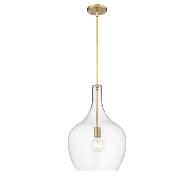 Luminaire suspendu 1 lumière Wrought Studio ™ en noir mat avec abat-jour en verre transparent, H 22 po x l 15 po