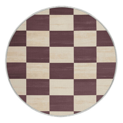 Machine Washable Checkered Beige Area Rug