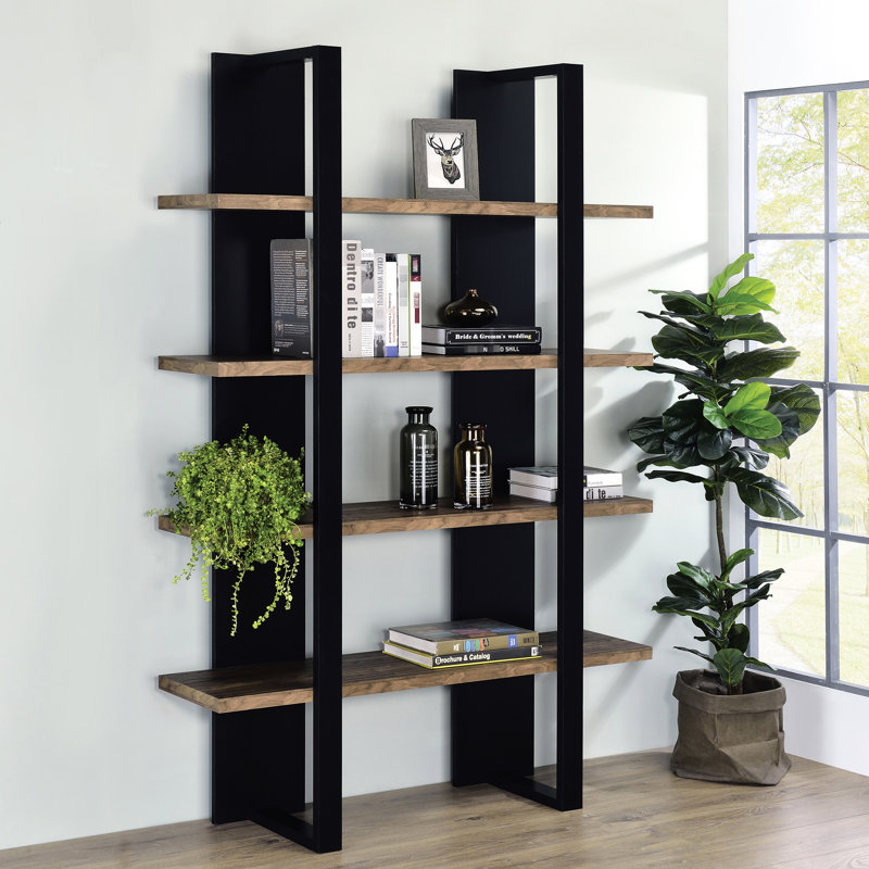 Bibliothèque contemporaine à 4 tablettes en noyer noir et vieilli, dos ouvert pour la collection Airy