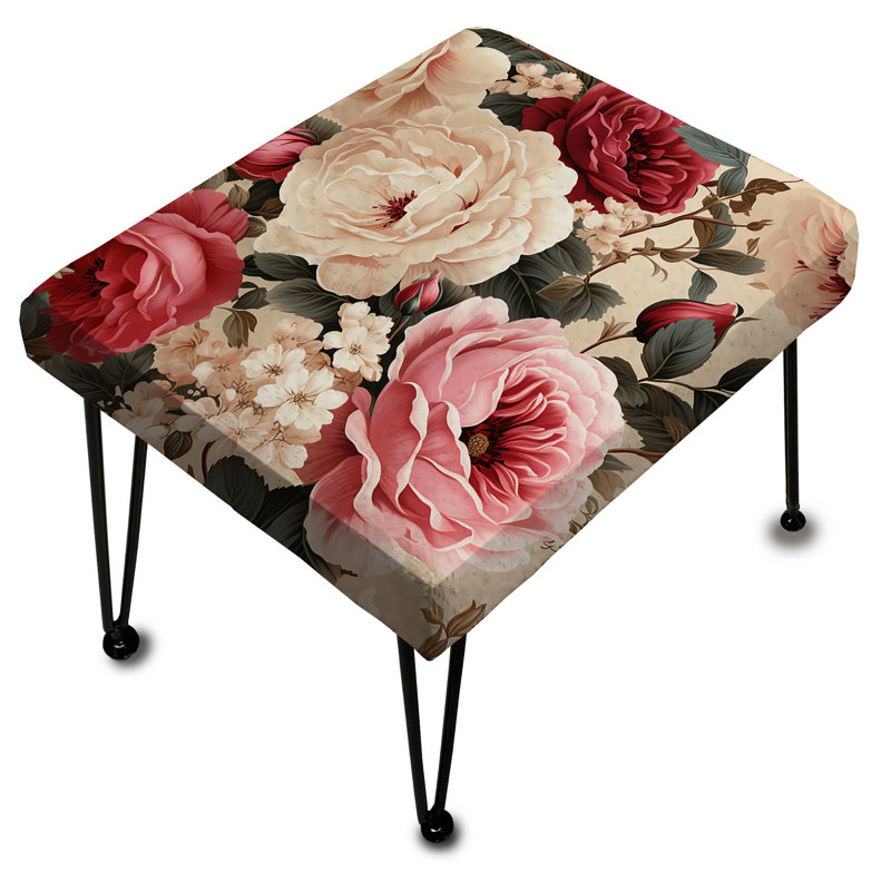 Beige rétro avec motif floral IV - repose-pieds rectangulaire floral