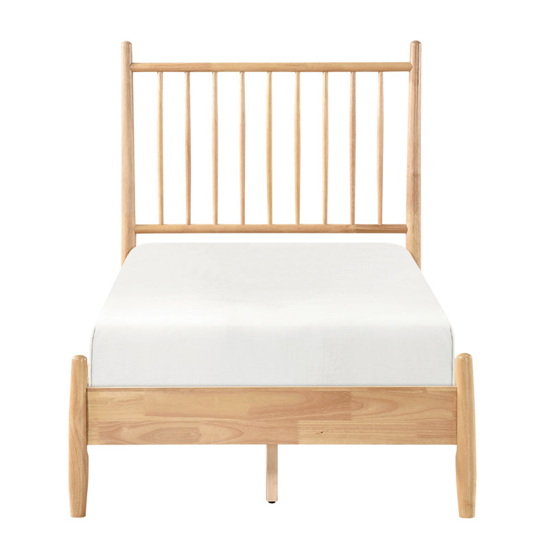 Lit plateforme moderne de style Mid-Century avec finition naturelle et tête de lit à lattes verticales, rails et rails de livraison inclus, un paquet