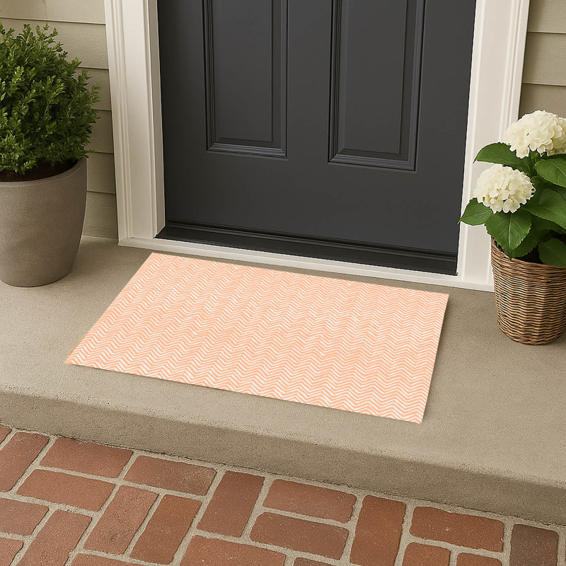 Chevron Snug Outdoor Doormat, 21" W x 34" L, Peach/Orange
