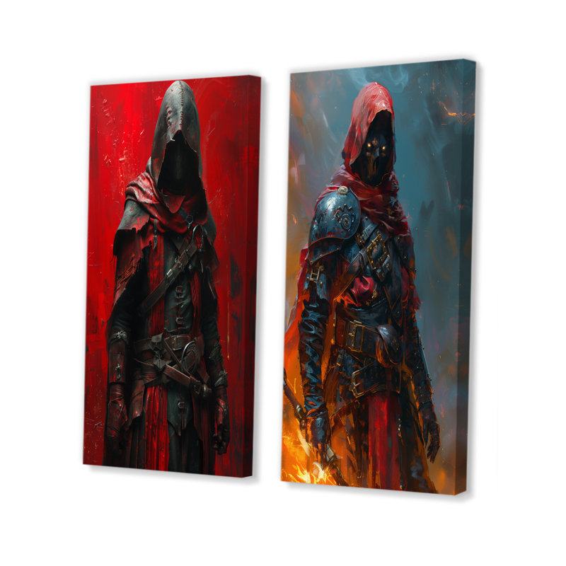 Red Warrior Hero I - Wizards, ensemble de 2 pièces d'art mural, Ne s’applique pas, Toile tendue sur cadre, H 28 po x l 24 po