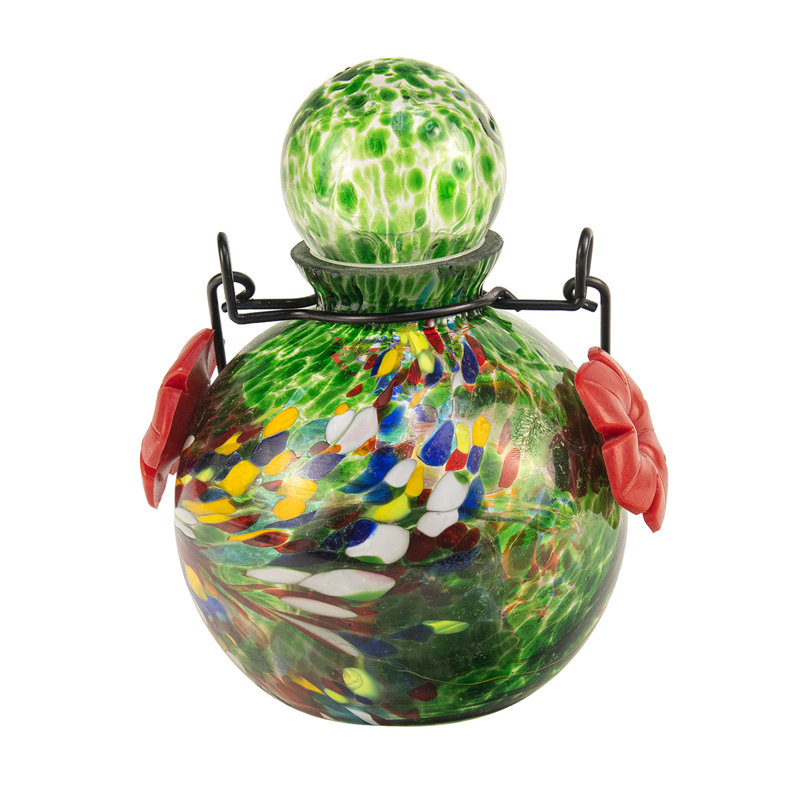 Glass Hanging Hummingbird Feeder, Green