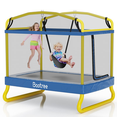 Trampoline rectangulaire de 6,5 pi pour enfants, trampolines récréatives avec balançoire de 78 po approuvées par l'ASTM, petit trampoline pour tout-petit avec filet de sécurité, extérieur et arrière, cadeaux pour enfants et garçons