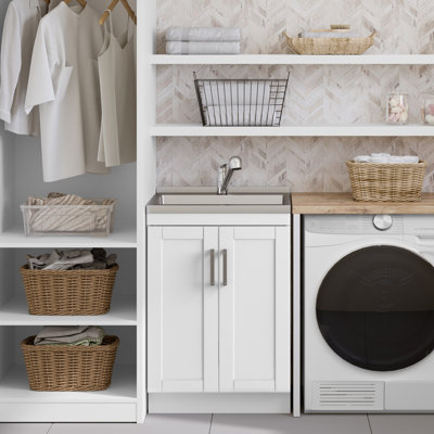 Kyle - 24" Laundry Cabinet With Faucet And Stainless Steel Sink - White