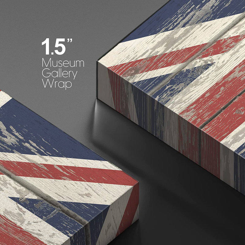 Drapeau du Royaume-Uni / Union Jack sur fond de planche de bois rétro - impression sur toile tendue