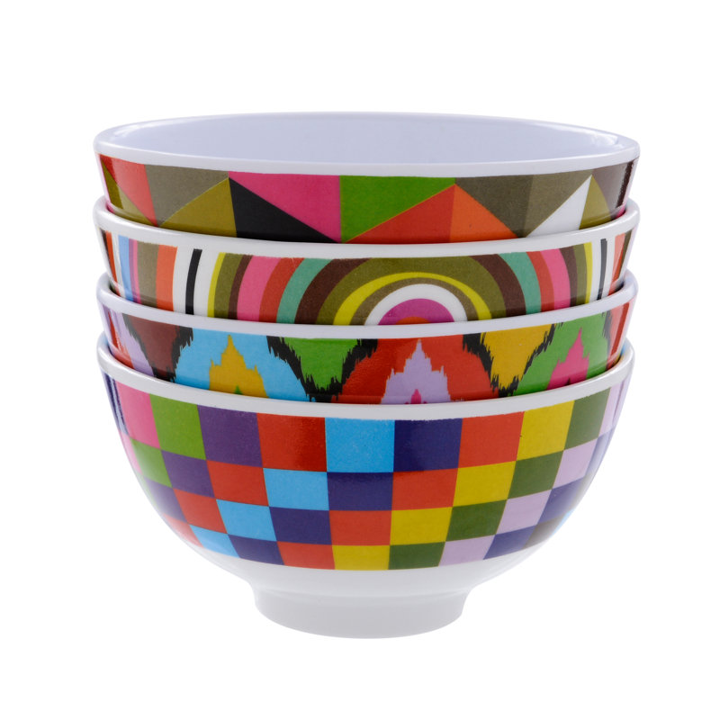 Multi Melamine 4 Piece Rice Bowl Set