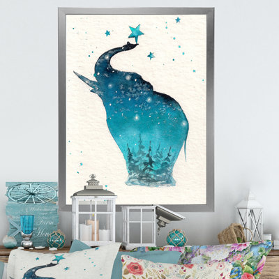 «Elephant Silhouette on Christmas Card», reproduction de cadre photo sur toile