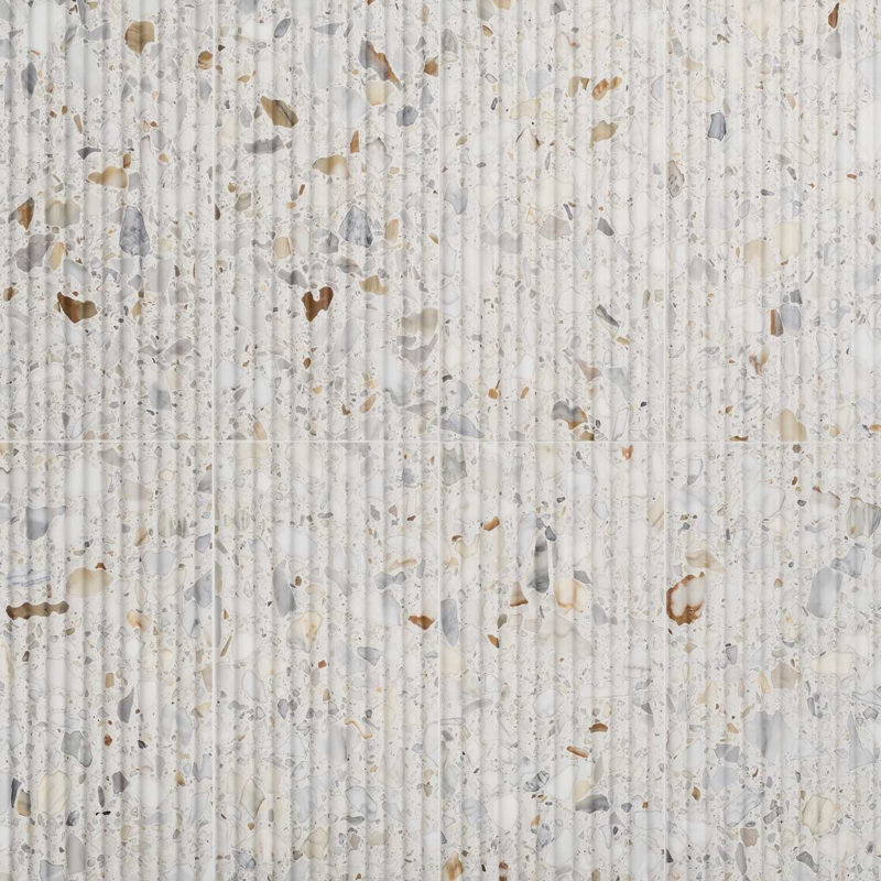 Terrazzo Italy Fluted 12x24 Honed Terrazzo Tile, Sacra Calacatta White