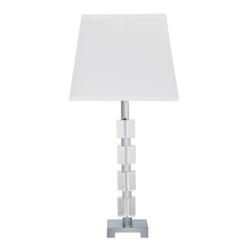 Lampe de table cubique en cristal 25 po avec abat-jour carré effilé blanc