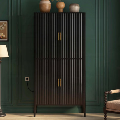 Modern Fluted Wine Cabinet with LED Lighting