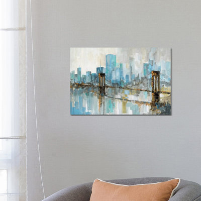 Teal City Shadows by Ruane Manning - Wrapped Canvas Gallery-Wrapped Canvas Giclée