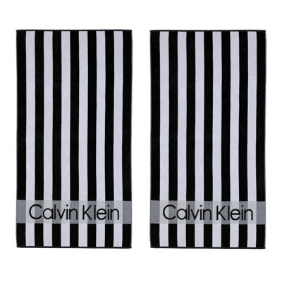 Calvin Klein Beach Stripe Logo Black 2 Piece Beach Towel Set