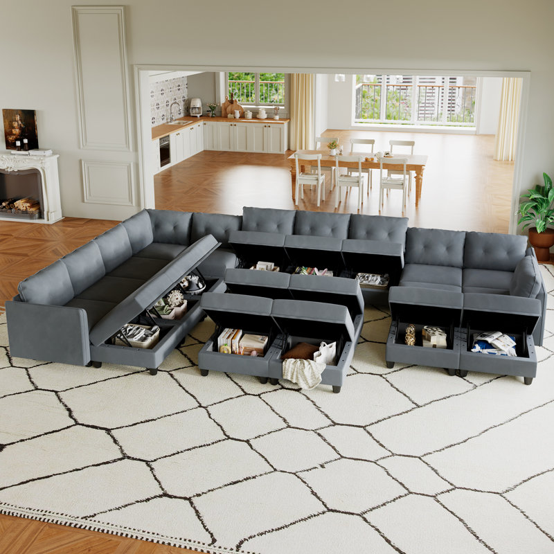 Zendajas Upholstered U-Shaped Sectional Reversible, Gray Polyester Blend