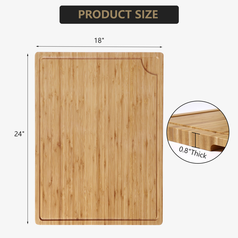 Planche à découper extra large en bambou de 61 cm (24 po) avec rigole à jus et poignées, planche à découper robuste en bambou biologique, planche à découper réversible et protection pour plaque de cuisson, 1 pièce