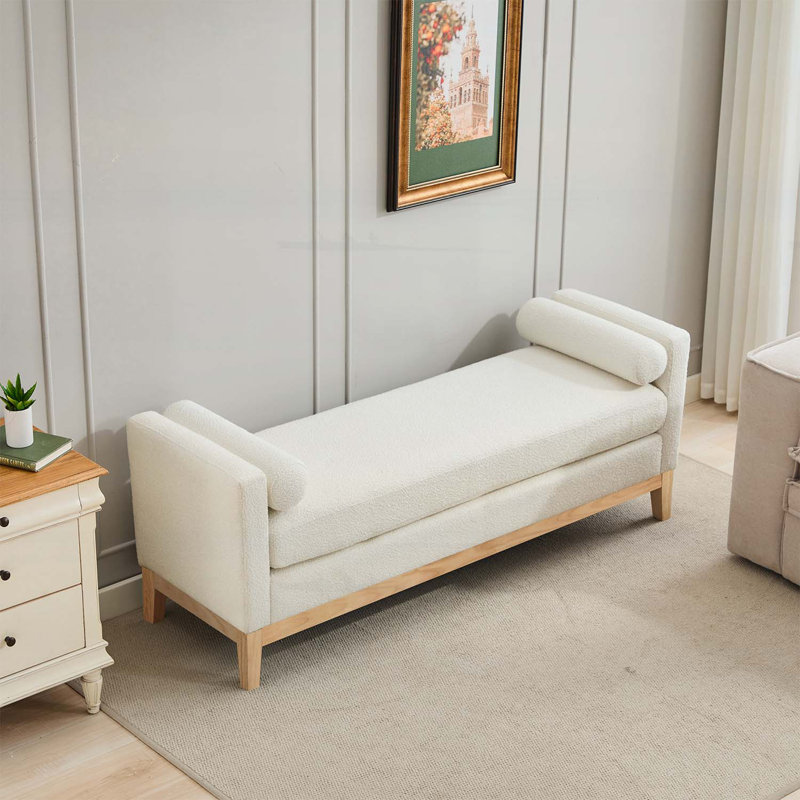 Banc de bout rembourré avec accoudoirs, Ivory, Natural