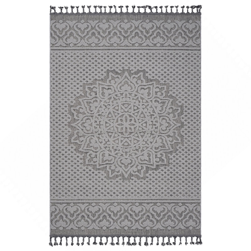 Tapis intérieur / extérieur gris / médaillon, Rectangle 7 pi 9 po x 10 pi