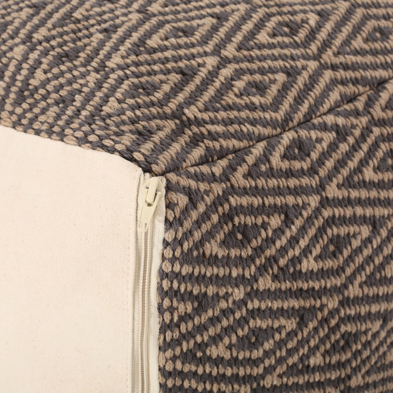 Ornement en forme de pouf en coton tissé à la main gris foncé et brun foncé - 15 po x 15 po x 15 po, capacité de 250 lb de diamants subtils, nettoyer les taches à la main en gris de 15 po