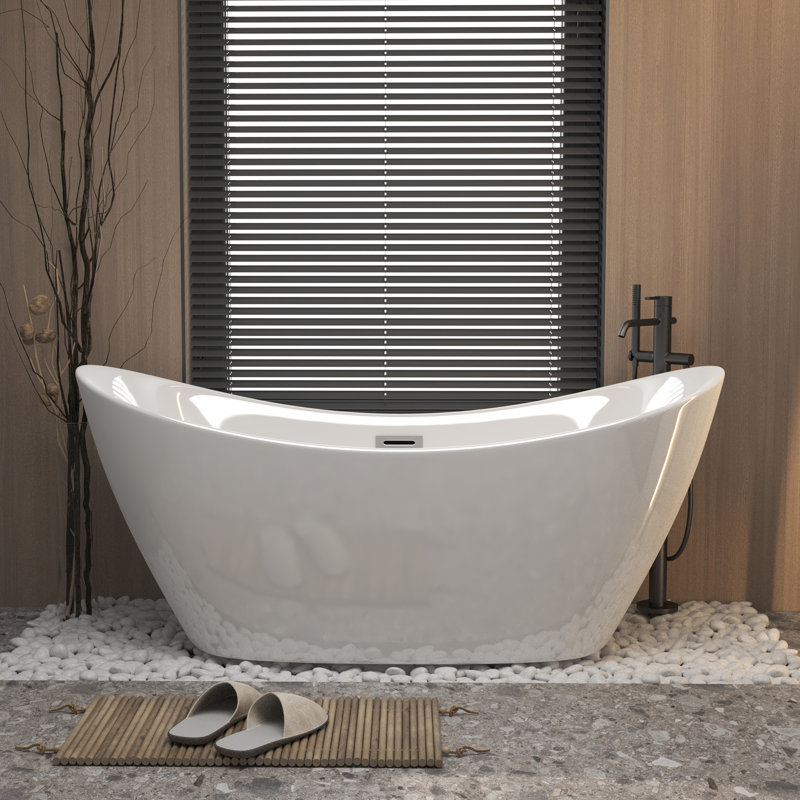 59 "acrylic Freestanding Tub, Gloss White, With Chrome Overflow And Pop-up Drain, Cupc Certified