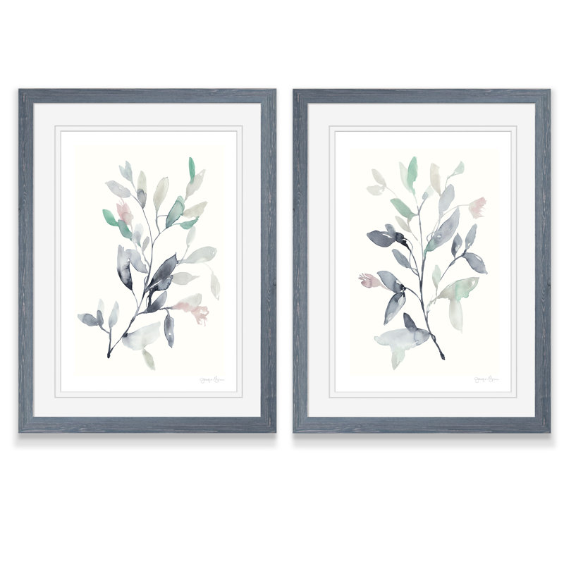 Water Branches I - ensemble de 2 reproductions, H 24 po x l 18 po , Impression encadrée avec passe-partout, Gris