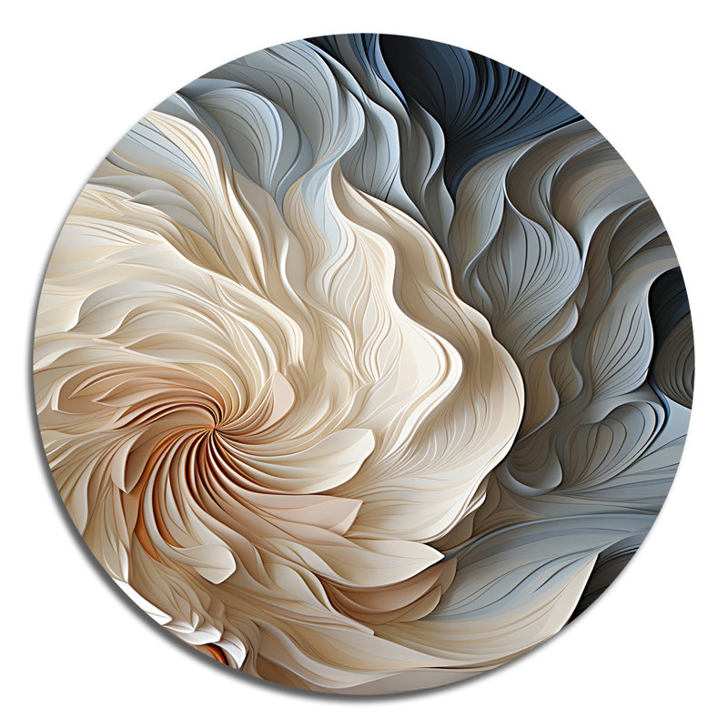 Edmond - White And Blue Feather Spiral  - Geometric Round Metal Art Print, Round Wall art Print, 36" H x 36" W
