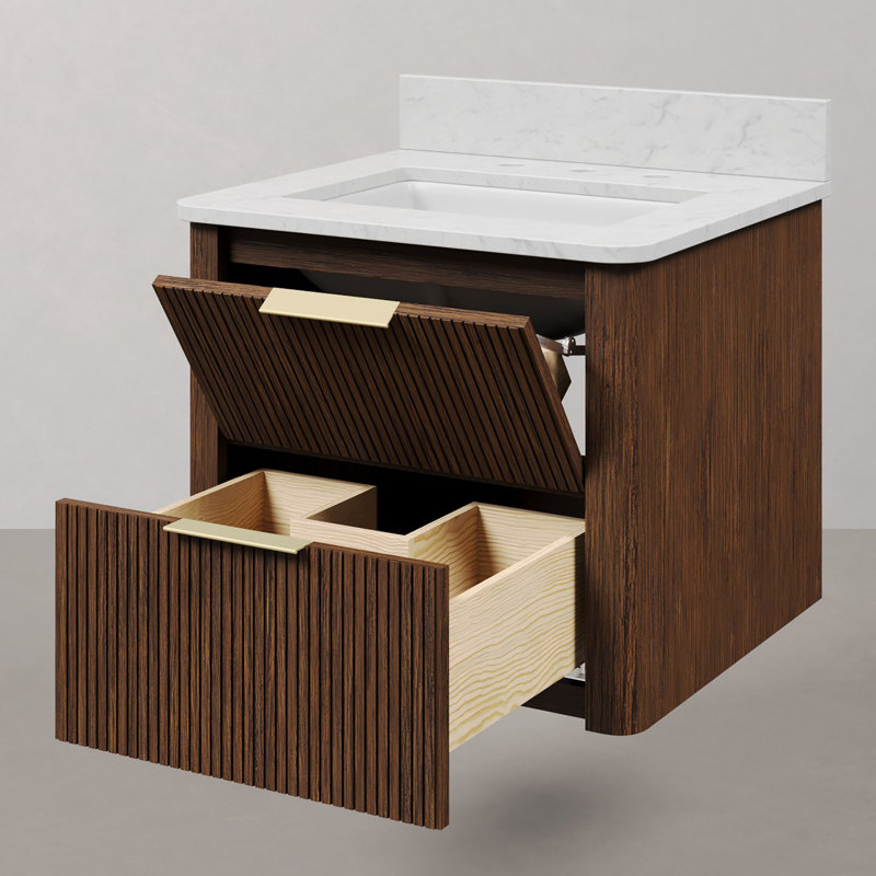 Eureka 24 In. Single Rectangle Sink Floating Bathroom Vanity with Cultured Marble Top in Truffle Oak, 24"