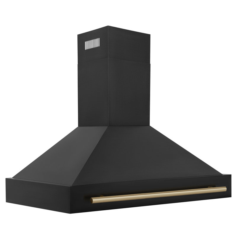 ZLINE 48 in. Black Stainless Steel Range Hood with Handle, Champagne Bronze