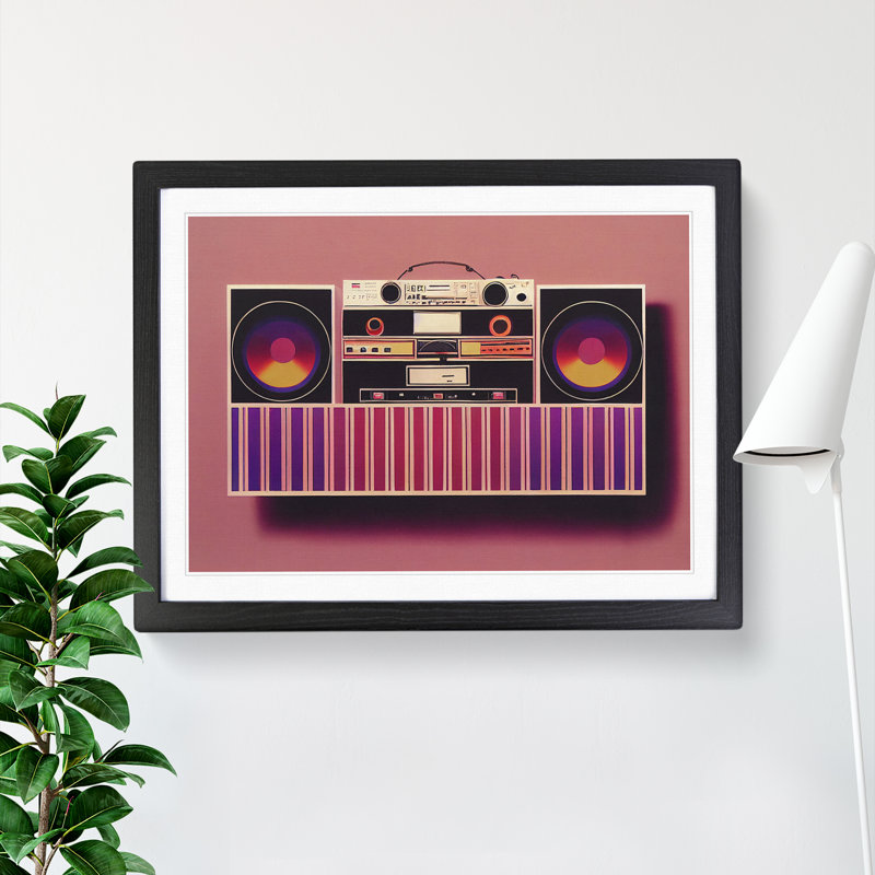 Retro Boombox Vol.4 - Single Picture Frame Painting, Black Framed, 46cm H x 64cm W x 2cm D