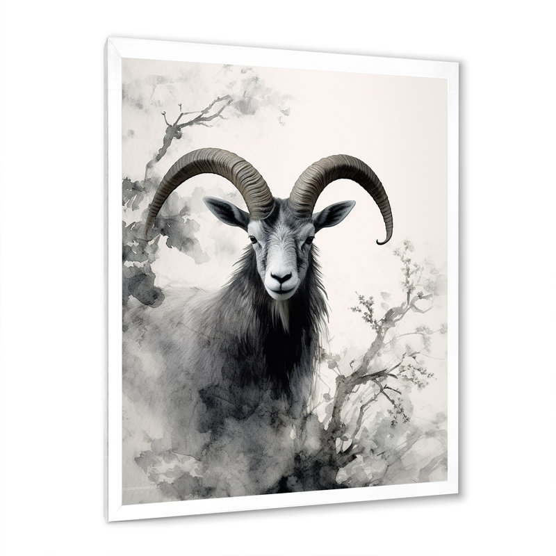 «Benedetic Asian Art Goat Sumi I», reproduction d'art sur toile, H 32 po x l 24 po x P 1 po, Cadre photo blanc