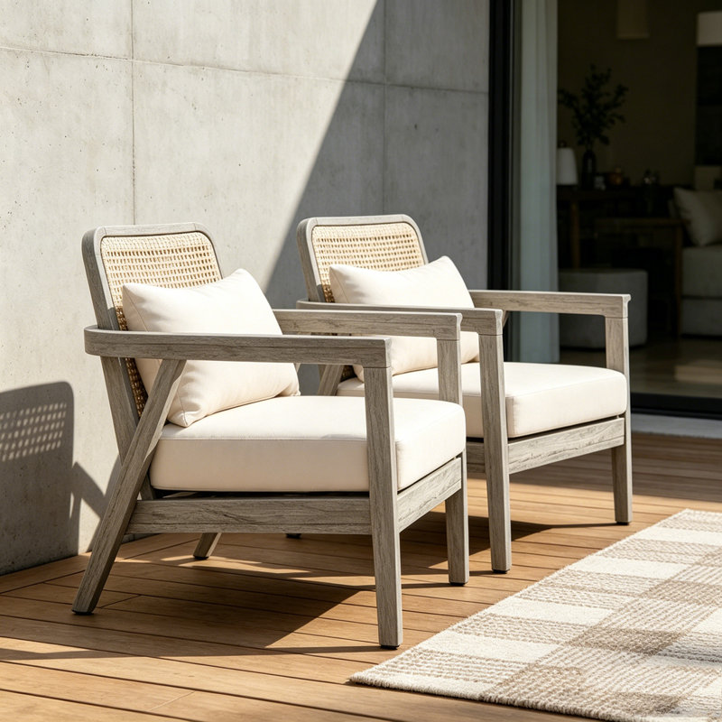 Fauteuil club d'extérieur en bois d'acacia, Gris clair - 2 pièces