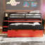 Lit double mezzanine double avec bureau coulissant, lit gigogne simple, marches de rangement et tiroirs, lit poste de travail de jeu - noir et rouge-130135650-130135648