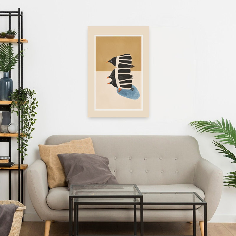 Art mural nature, trois pingouins empilés et fantaisistes, H 24 po x l 16 po
