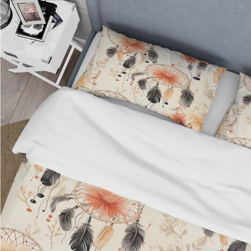 Desert Dreamcatchers Boho Pattern - Boho Duvet Cover Set - Microfiber Polyester, Queen Duvet Cover + 2 Standard Shams
