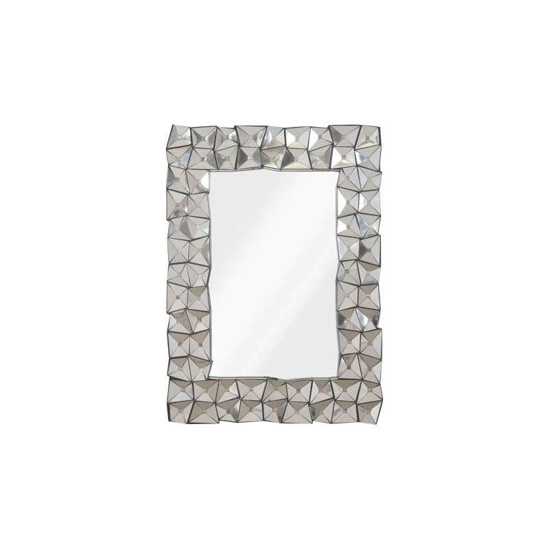 Transitional Rectangular Divot Beveled Wall Mirror in Silver