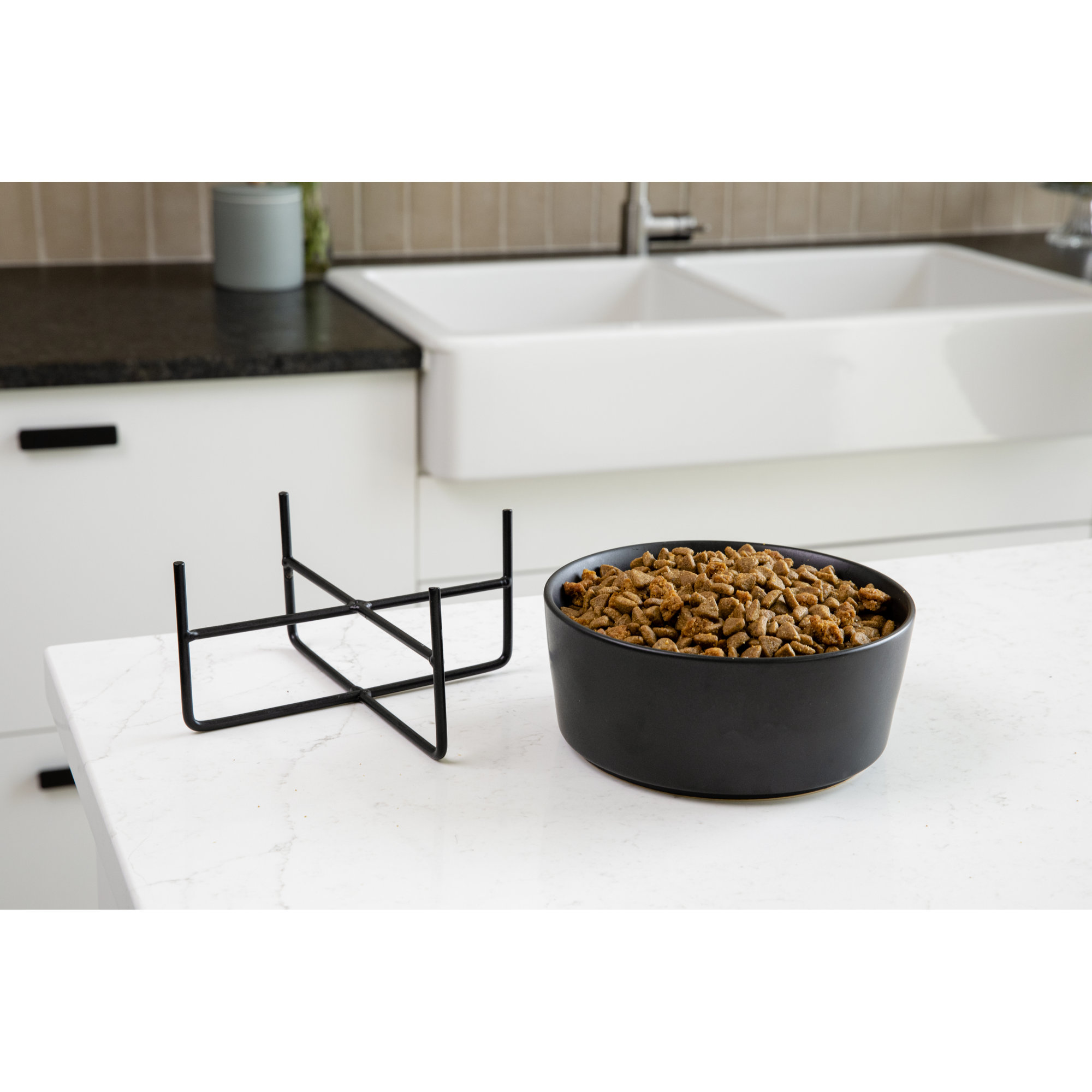 Simple Solid Dog Bowl Stand (Stand Only), Small (3.5"), Black
