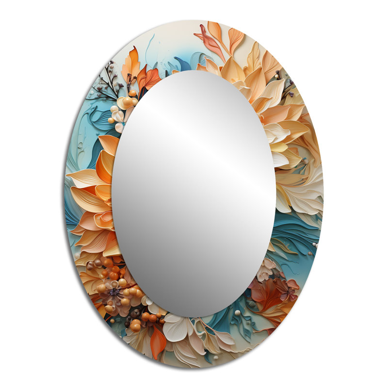 Grand miroir mural ovale orange sarcelle Botanical Whirlwind I, 40 po x 30 po